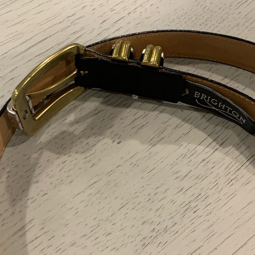 Brighton Black Leather Belt with Gold and Silver Buckle - Picture 4 of 12